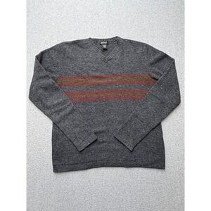Vintage III State Sweater Mens Medium Gray Lambswool V Neck‎ Striped Hong Kong